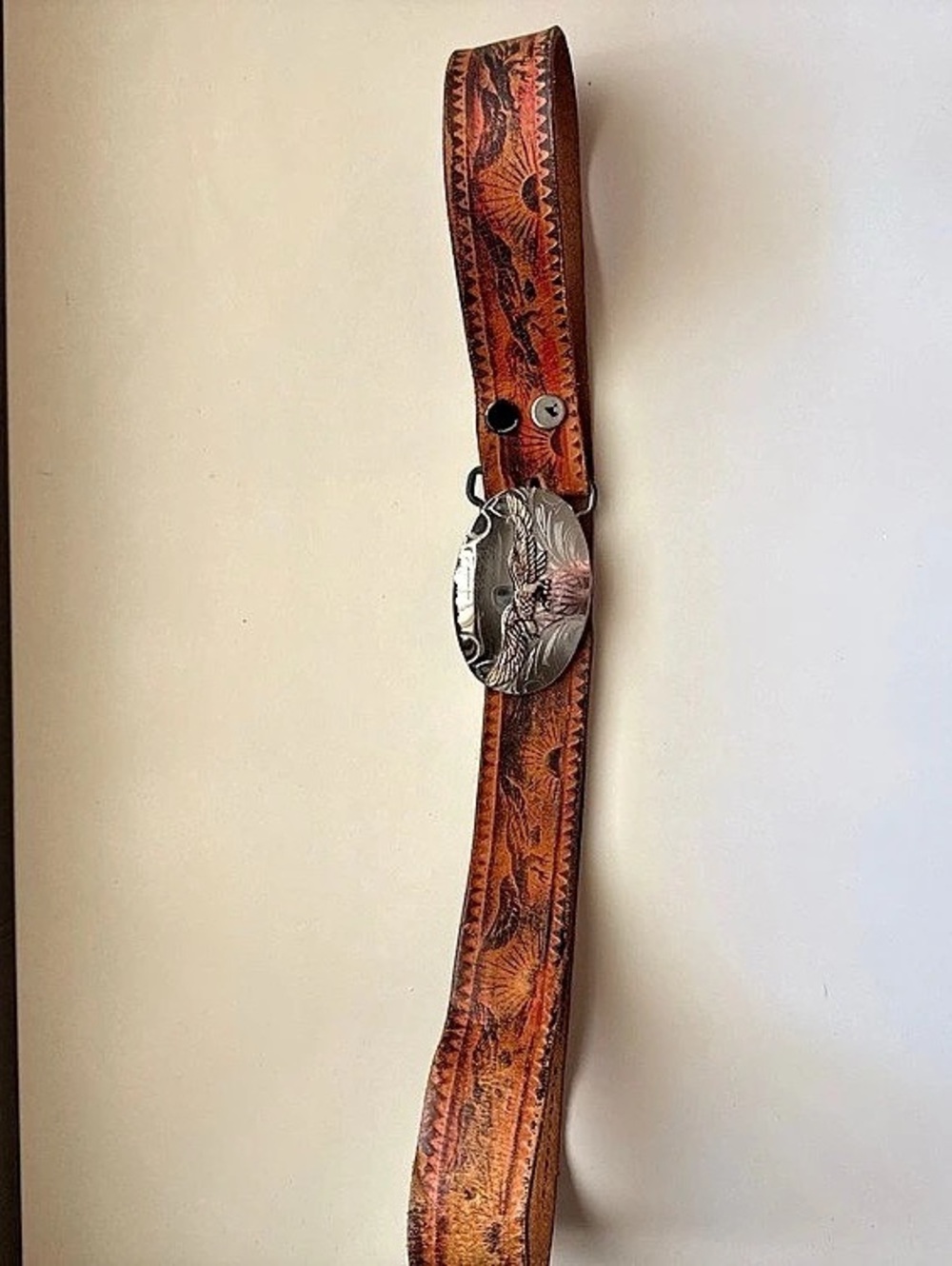 Tooled Leather Western Belt in Brown